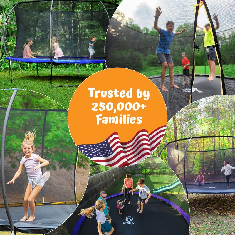 JUMPZYLLA Trampoline Outdoor 8FT 10FT 12FT 14FT 15FT 16FT with Enclosure and Ladder, ASTM Approved Recreational Trampoline for Kids and Adults, Anti-Rust Coated Frame (Gray, 8FT)