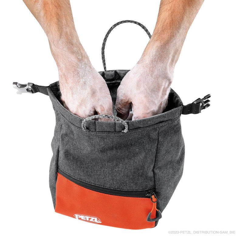 Petzl SAKAB Chalk Bag - Large, Roll-Top Bouldering Chalk Bucket - Grey