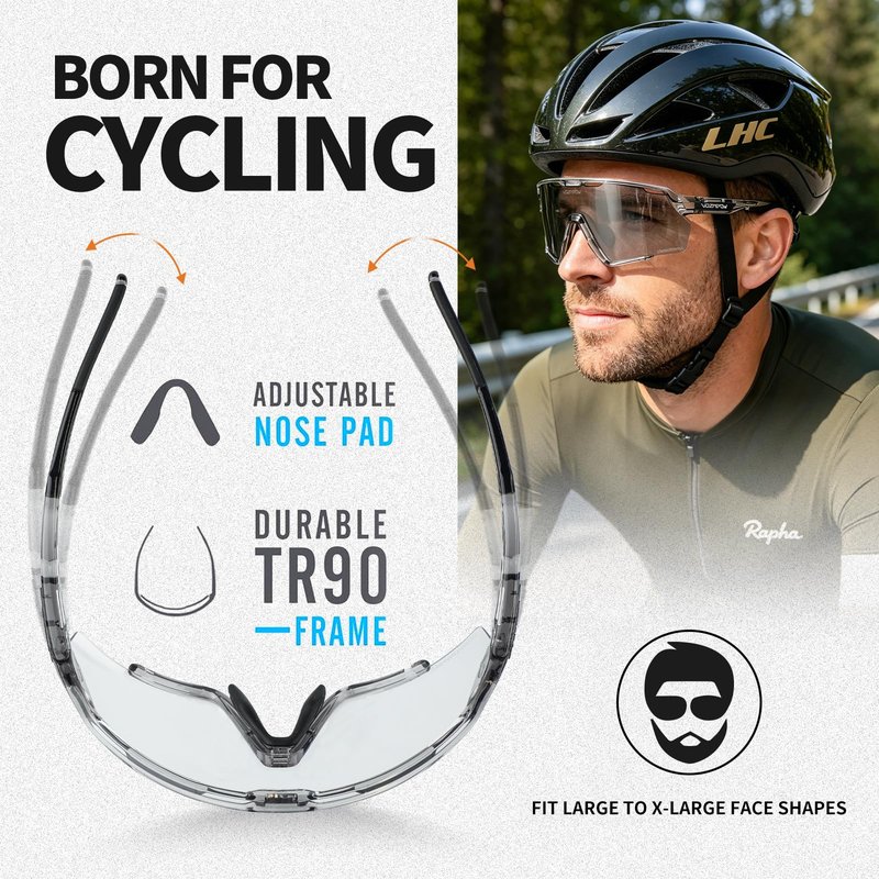 VOZAPOW Photochromic Sunglasses Men & Women Transition Sports Glasses for Pickleball Cycling Running Baseball Softball