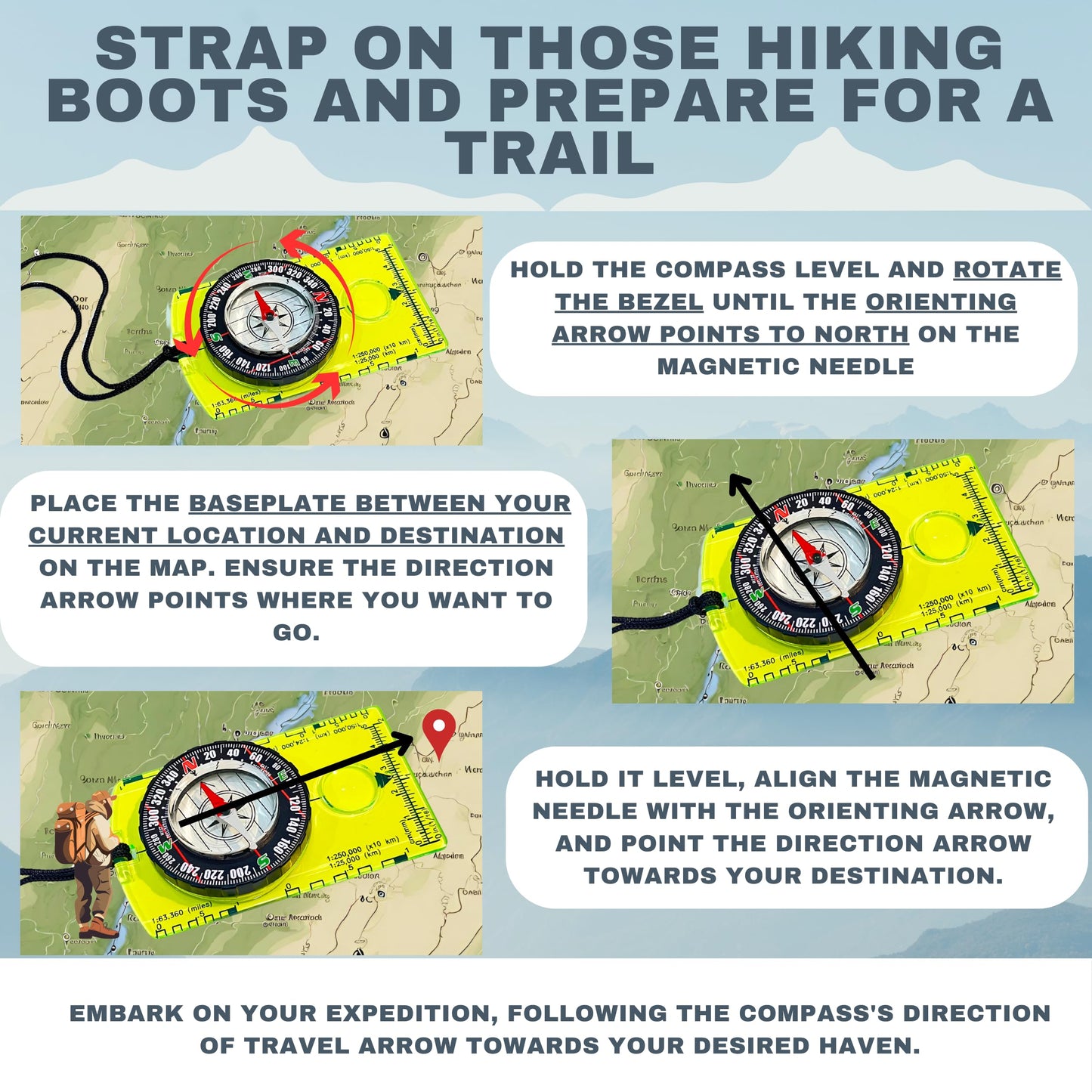 Pack of 2 Orienteering Compass Hiking-Compasses boy Scout Kids- Magnetic Gear Set Navigation map- Brujulas orientacion-Backpacking Camping Hunting Survival. (2 Compasses)