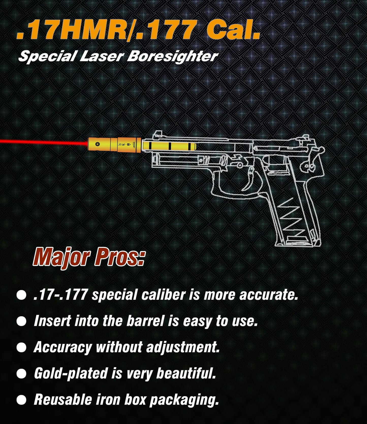 BOOLIT EYE 17HMR/.177 Cal Special Laser Boresighter End Barrel Laser Bore Sight Accurately and Easy to Fit Revolvers Pistols Rifle and Air Guns(17HMR/.177CAL)