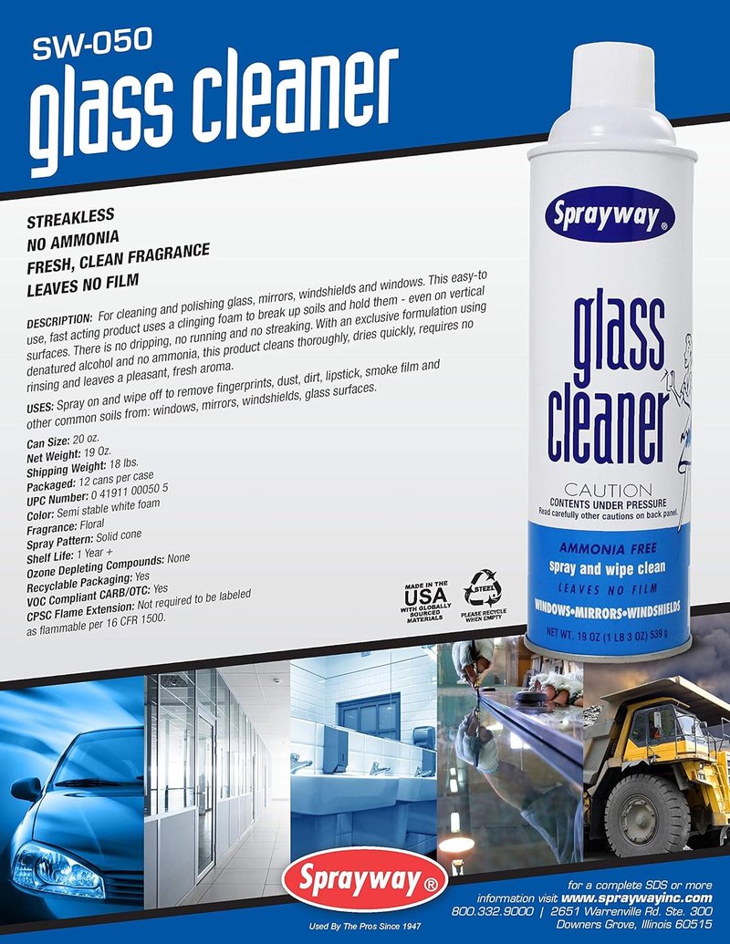 Sprayway Glass Cleaner - Streak-Free Foaming Spray for Home & Auto | 19 oz. (Pack of 12)