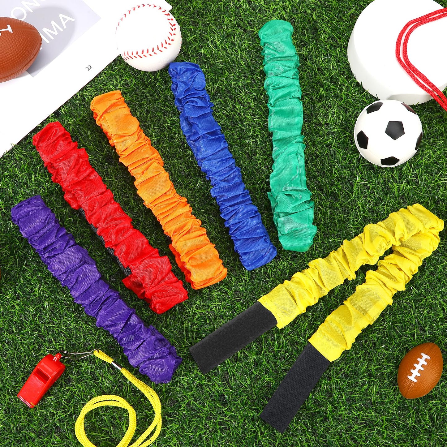 Augshy 12Pcs 3 Legged Race Bands,Elastic Tie Rope Resistance Bands for Relay Race Game Carnival Field Day Backyard Game Party Supplies
