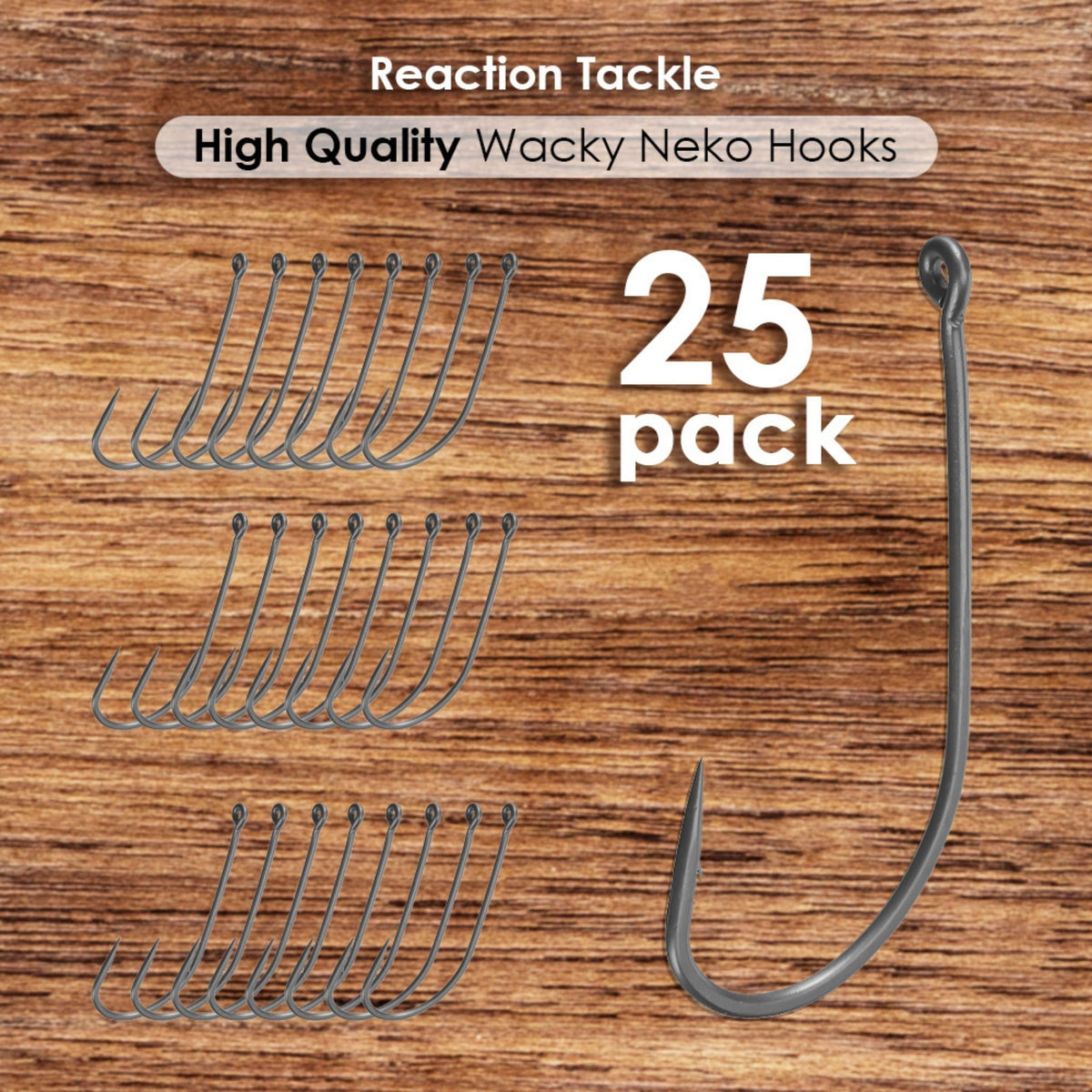 Reaction Tackle Neko Hooks - Weedless Finesse Fishing Hooks for Bass - High Carbon Steel Wacky and Neko Rig Hooks for Soft Plastic Worms - #1/0 Wire Guard (25-Pack)