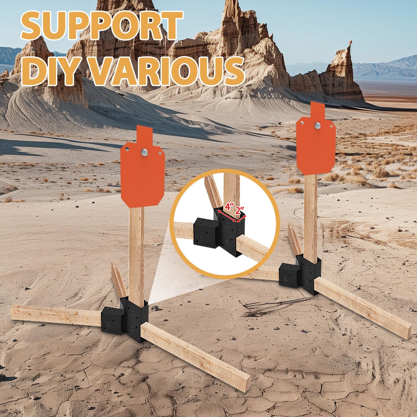 POSTYBAY 2x4 Target Stand Brackets Set, Heavy Duty Y & T Connectors with 12 Hanger Hooks, 0.2”Thick Steel Frame (1.6" x 3.6" I.D) for AR500 Steel Targets, Outdoor Shooting Range & Archery Training