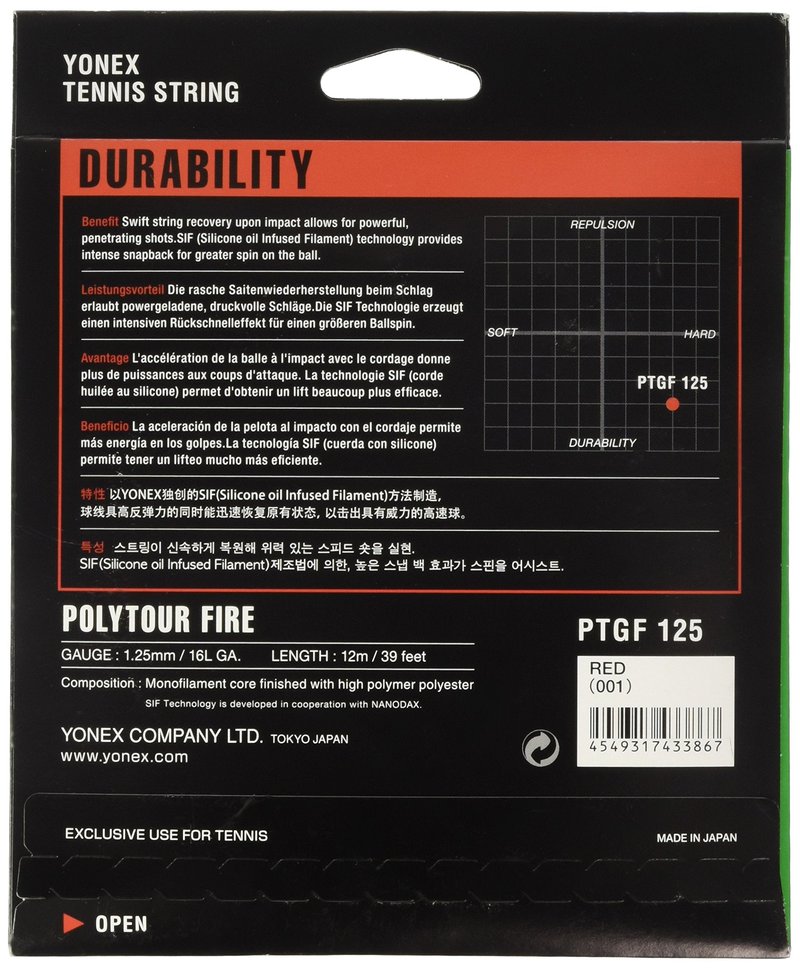 Yonex Unisex's Poly Tour Fire String Set-Red, 1.25 mm