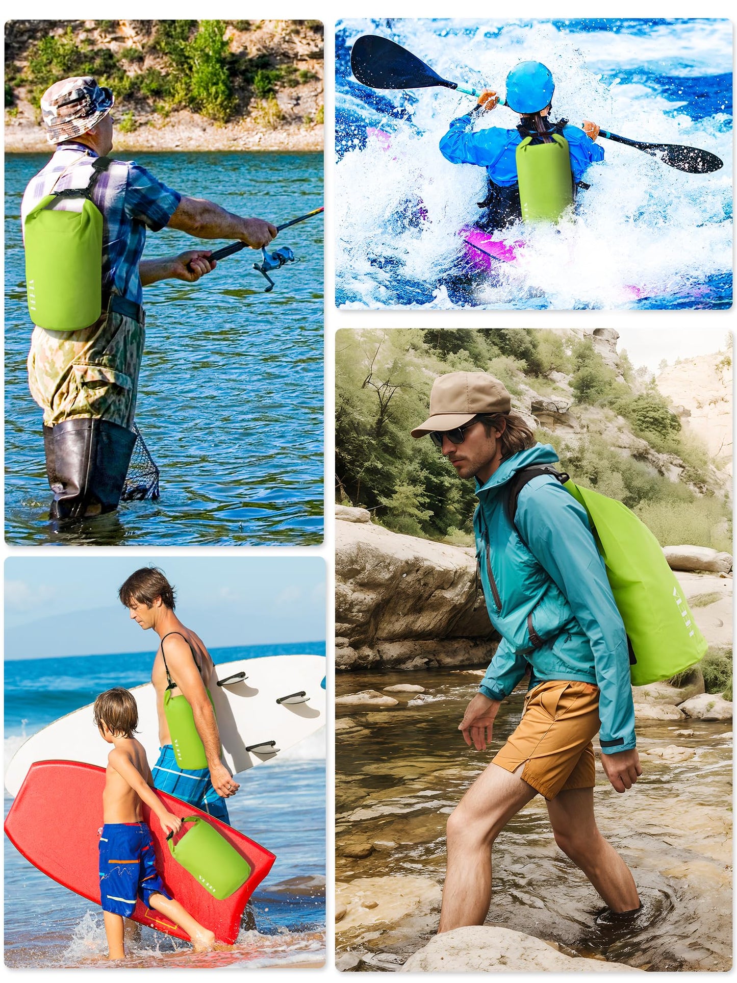 HEETA Waterproof Dry Bag for Women Men, Roll Top Lightweight Dry Storage Bag Backpack with Emergency Whistle for Travel, Kayaking, Boating, Camping, Beach, Cruise Ship Essentials (Lemon Green, 40L)