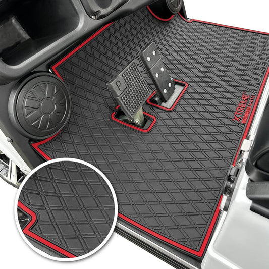 Xtreme Golf Cart Mats Rubber Floor Mat Compatible with Evolution Classic Plus/Pro, Forester, Turfman (17-22) Golf Cart Models | Full Coverage Liner Protection - Red Trim