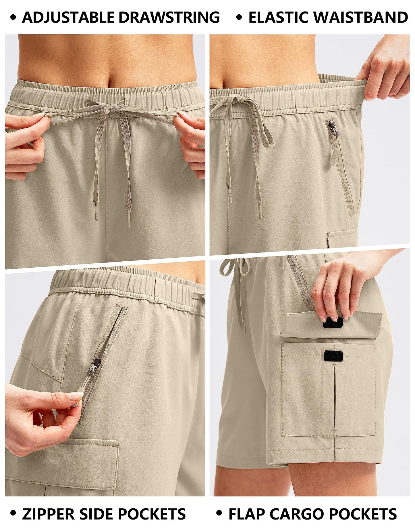 SANTINY Women's 5''/ 7''/9'' Hiking Cargo Shorts Quick Dry Lightweight Summer Shorts for Women Athletic Golf Zipper Pockets(Khaki_XXL)