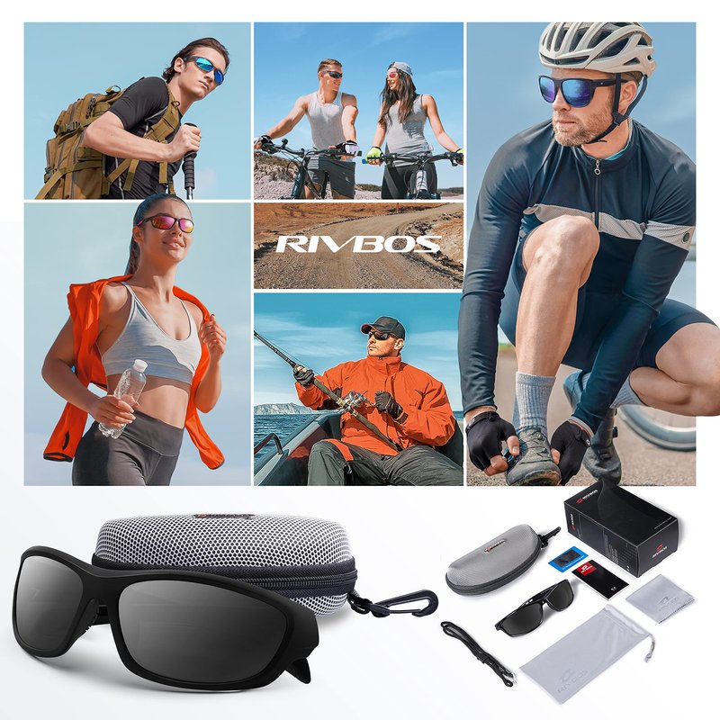 RIVBOS Polarized Sunglasses UV400 Protection for Men's and Women's Fishing, Cycling, and Outdoor Activities RB832-1 BlackGrey