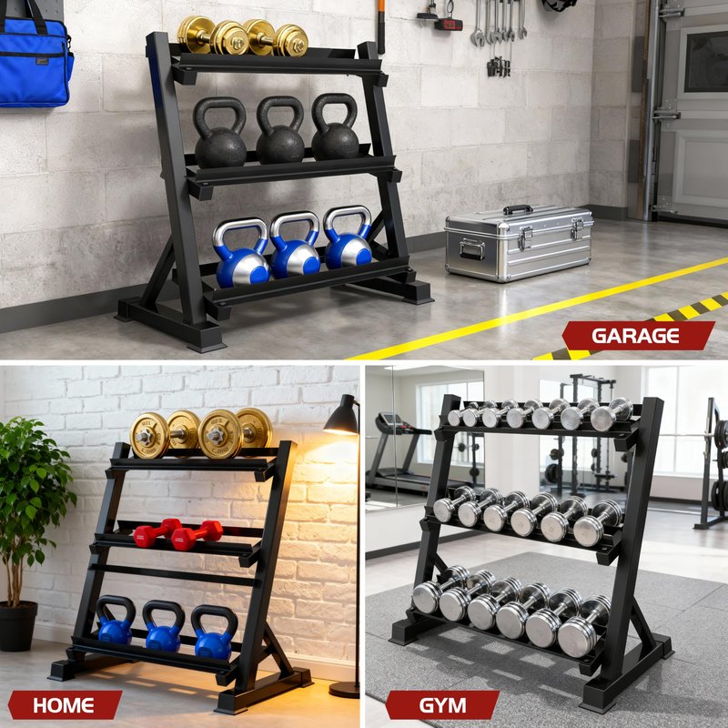 Zlinke 3-Tier Dumbbell Rack Multilevel Weight Storage Organizer for Home Gym, Weight Rack for Dumbbells, Kettlebells, 1100LBS (Rack Only)