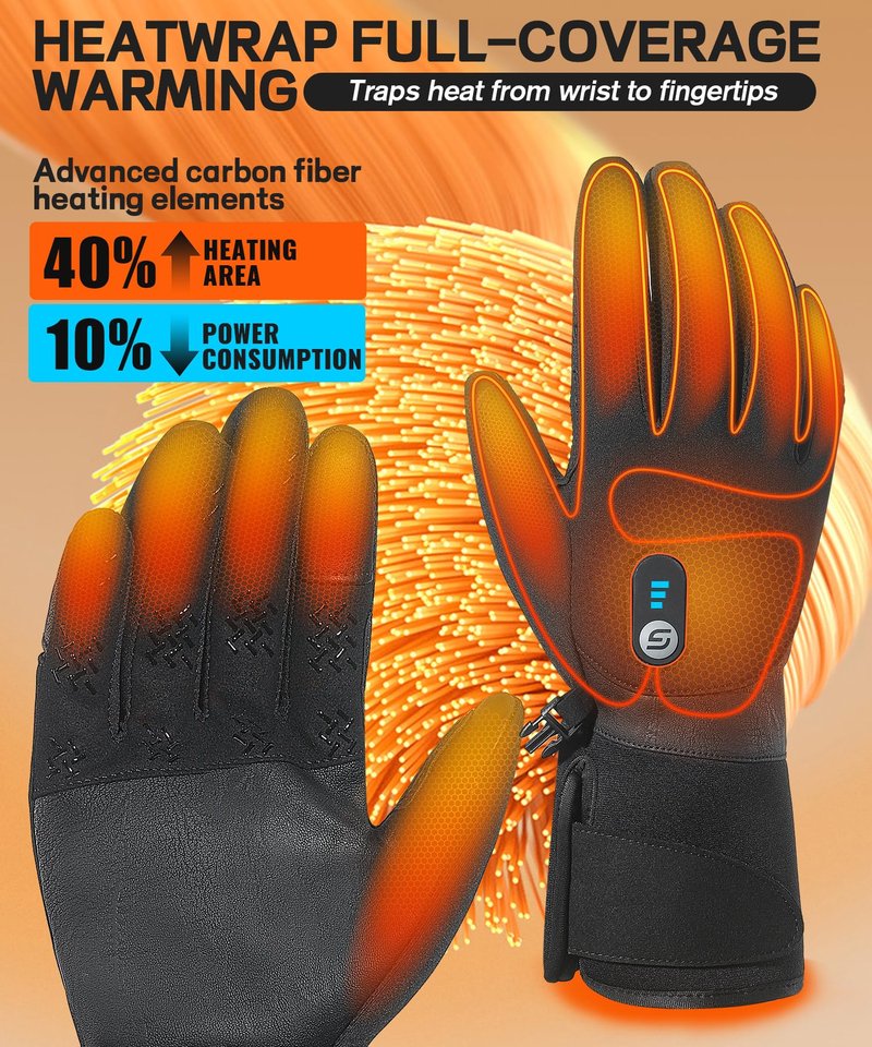 JS LifeStyle Heated Gloves for Men Women HG-05,7.4V 3000mAh Rechargeable Battery Wear-Resistant Heated Work Gloves with Touch Screen and Light-Off Design for Winter Driving Cycling Motorcycle