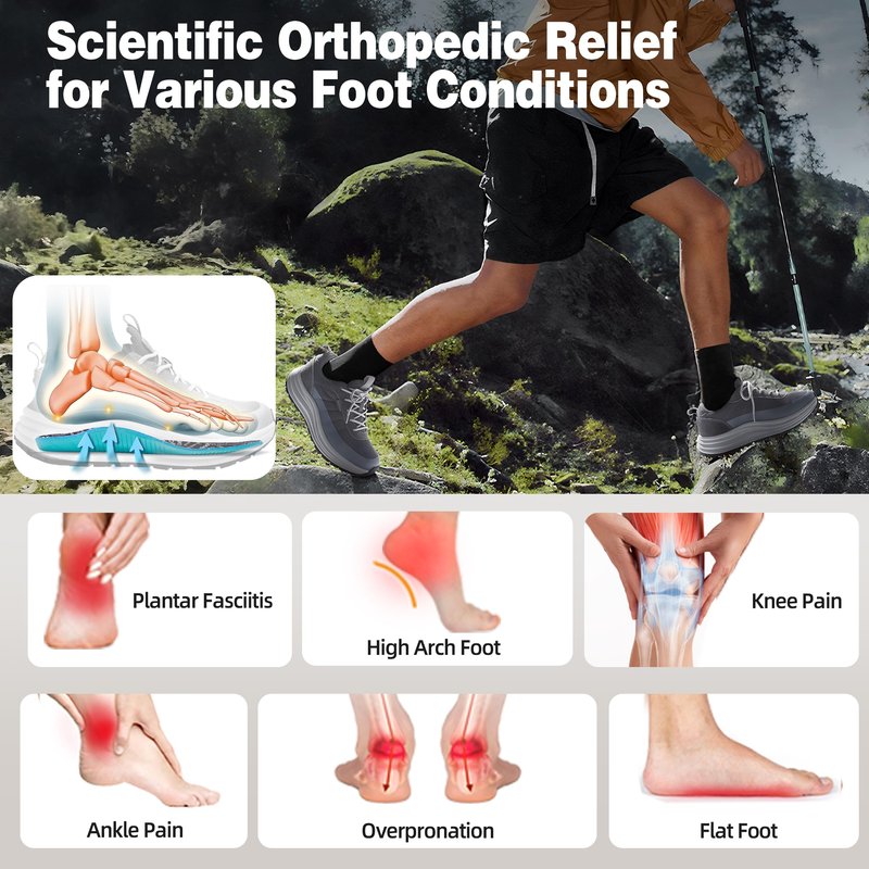 Men's Orthopedic Breathable Sports Shoes: Plantar Fasciitis Orthotic Heel Spur Foot Heel Pain Relief Trail Sneakers, Arch Support Comfortable Trekking Athletic Standing Walking Shoes Grey Size 11