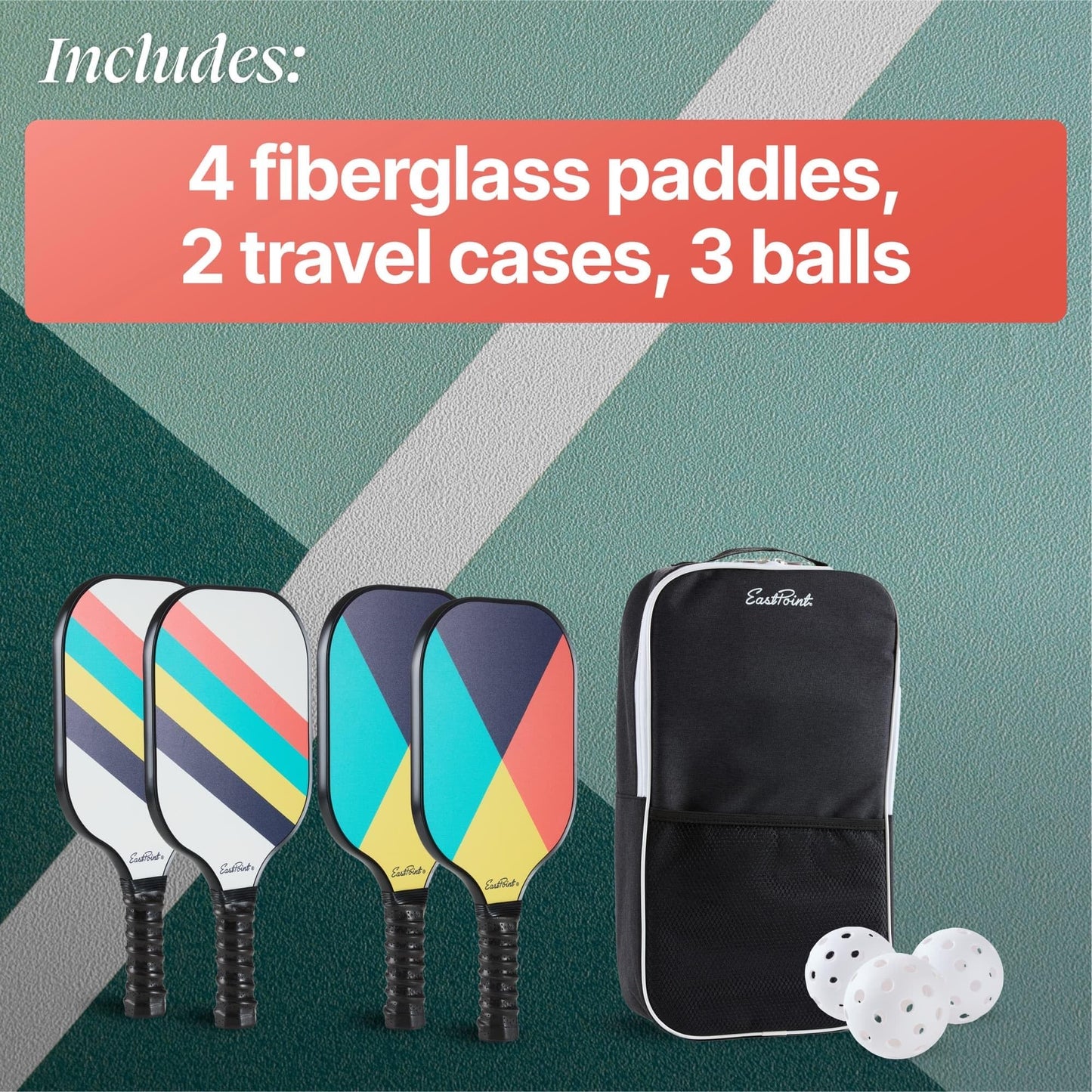 EastPoint 4-Player Fiberglass Pickleball Paddle Set