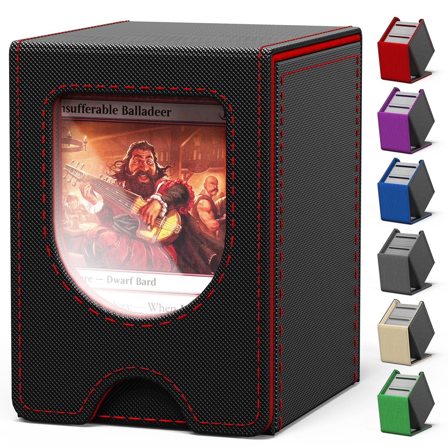 banloga Card Deck Box for MTG Commander, Card Case Holds 100+ Double-Sleeved Cards, Magic Card Box Fits for TCG/PTCG/CCG Card with 2 Dividers (Black&Red)