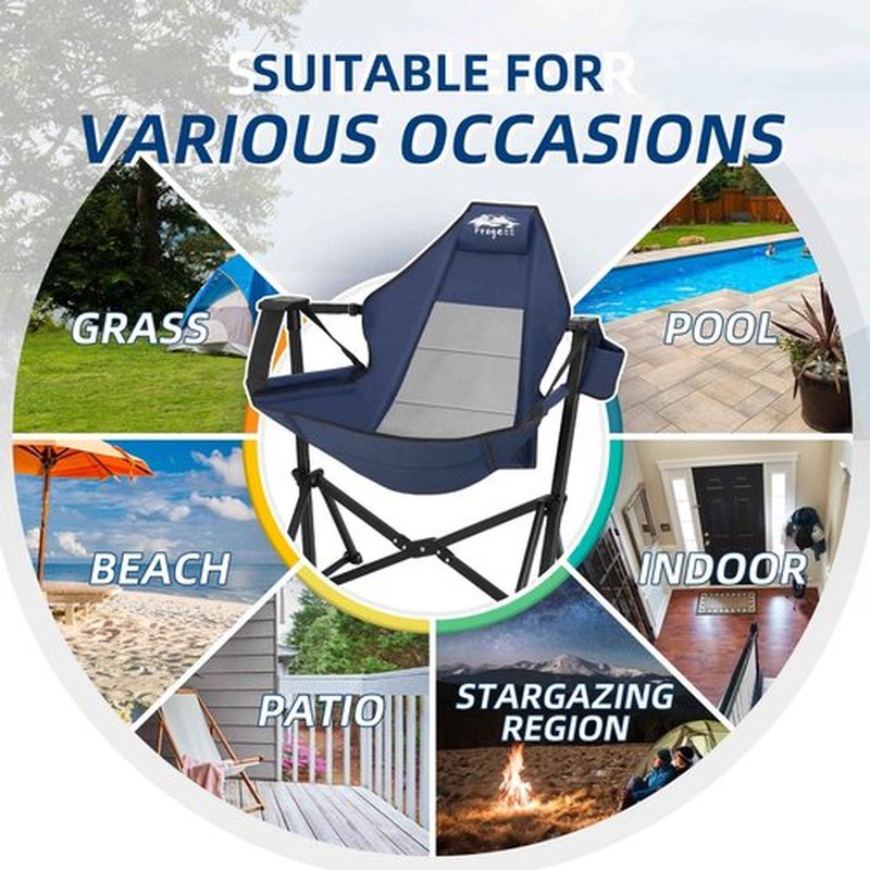 Fragess Hammock Camping Chair, Portable Camping Hammock Chair with Adjustable Back, Folding Hammock Chair Supports 330lbs, Rocking Camping Chair for Lawn, Camping, Patio, Traveling, Stargazer-Blue