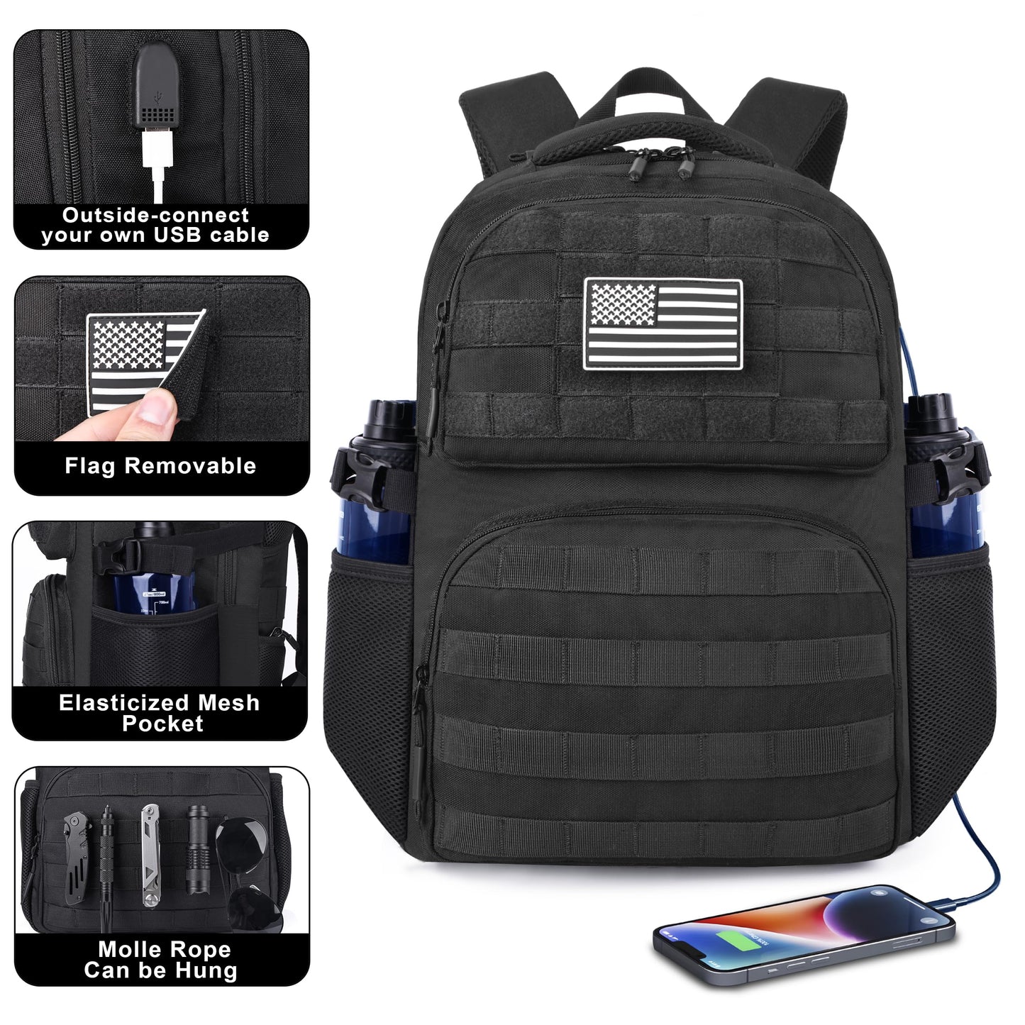 MOZETO 17 Inch Laptop Backpack, Large Tactical Inspired Travel Bag (Black)