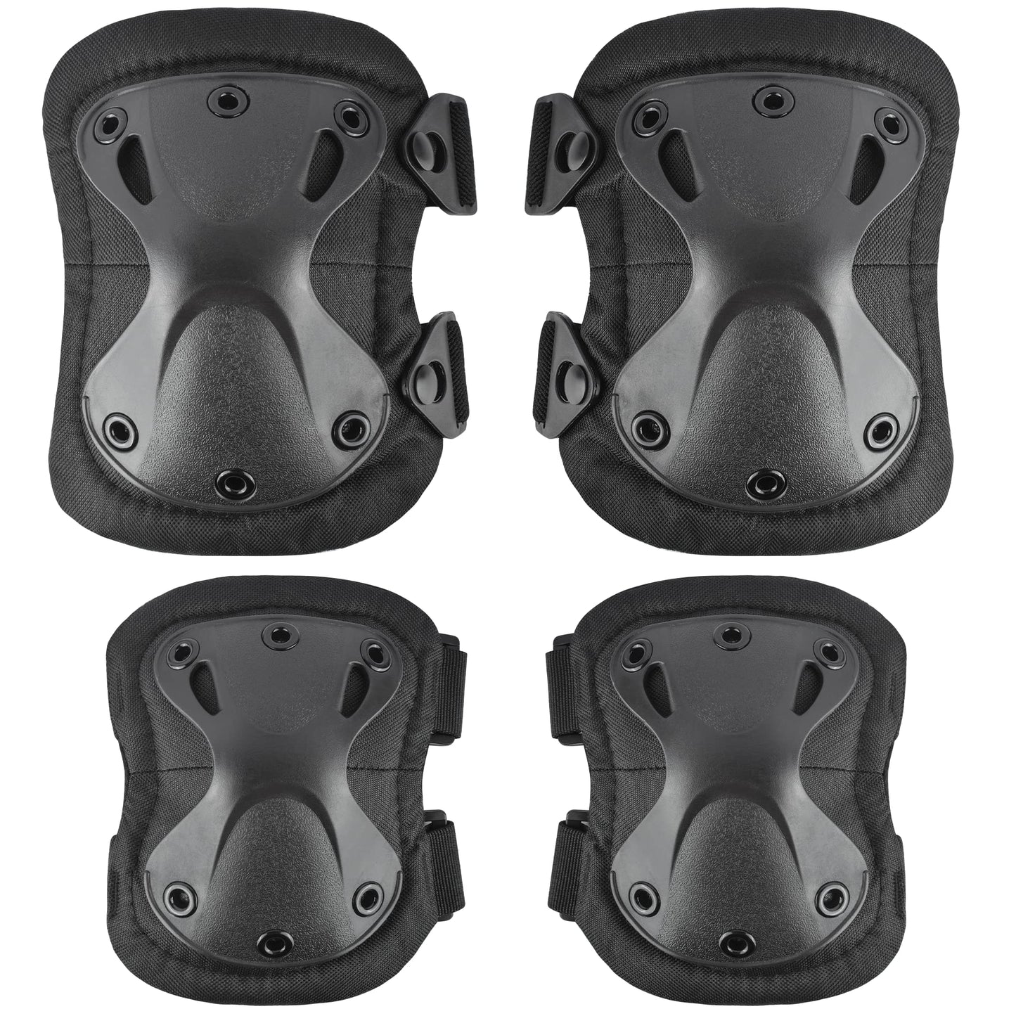 Professional Tactical Combat Knee and Elbow Protective Pads Sets Advanced Tactical Gear Set for Airsoft Paintball Hunting Army Skate Outdoor Sports (Black)