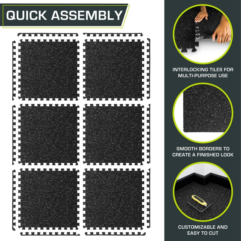 ProsourceFit Rubber Top Exercise Puzzle Mat ½-inch, EVA Foam, Protective Interlocking Tiles for Home Gym Equipment and Workouts; Grey, 24 SQ FT, 6 Tiles