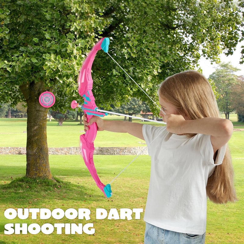 Pink Bow and Arrow Set for Girls - LED Light Up Archery Toy with 9 Suction Cup Arrows | Indoor Outdoor Fun Ages 3-12