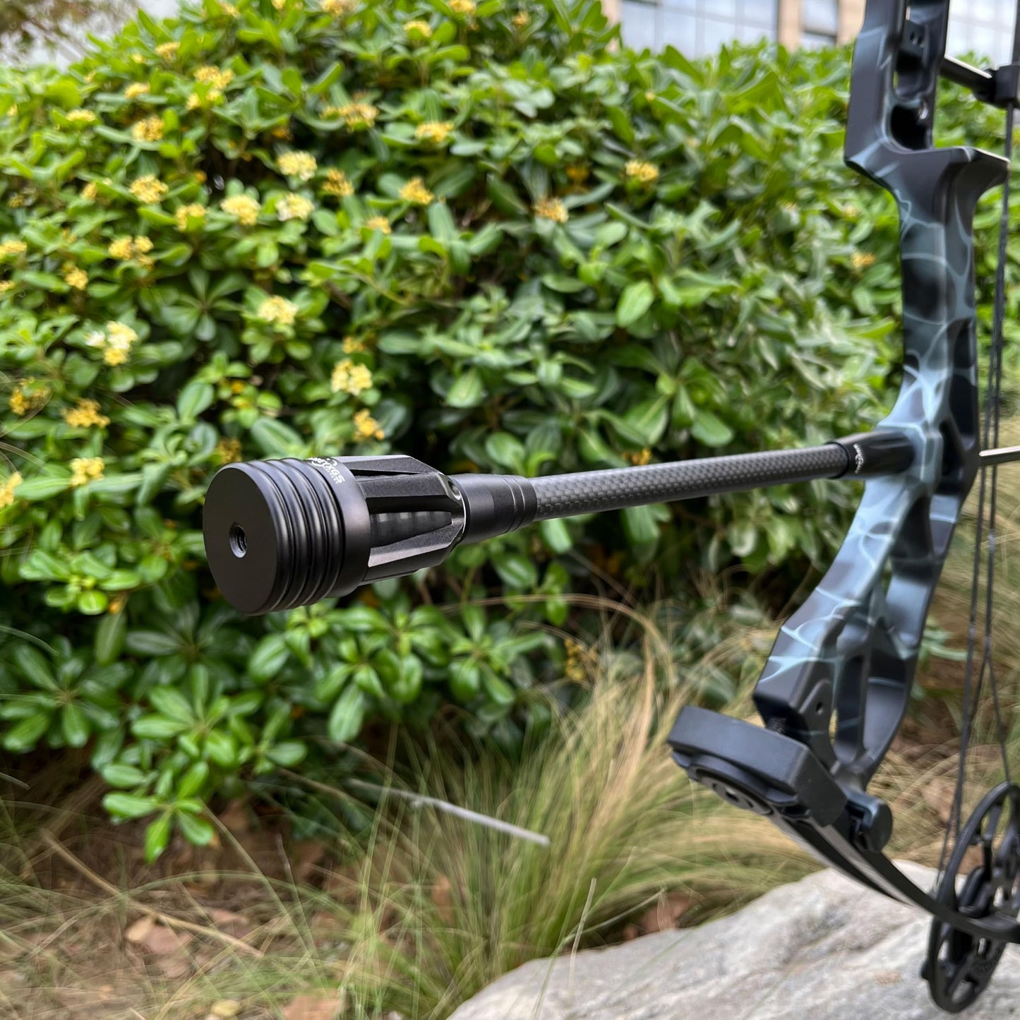 HNZMDY Archery Bow Stabilizer for Compound Bow, 6", 8",10",12" Carbon Fiber Blance Bar, Damping System and Shock Absorber Weights Kit for Hunting and Target Shooting (Black, 6 Inch)