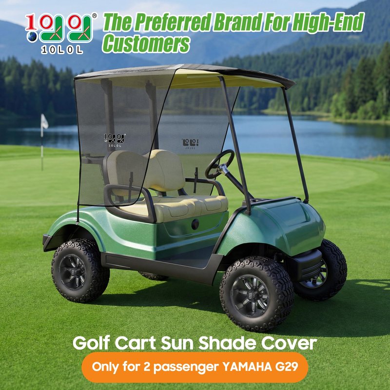 10L0L 2 Passenger Golf Cart Sun Shade Cover for Yamaha G29 Drive2 - Foldable UV-Resistant Cover with Heat Reflective Layer - Black