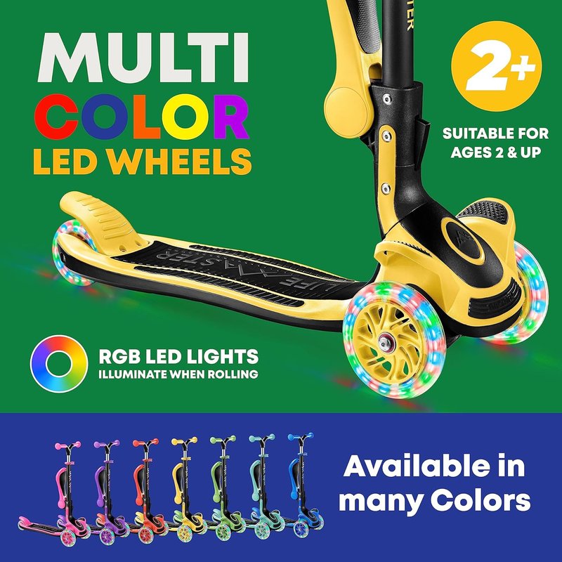 3 Wheel Scooter for Kids - Foldable Seat & Adjustable Handlebar | Light-Up LED Wheels, Indoor & Outdoor Fun