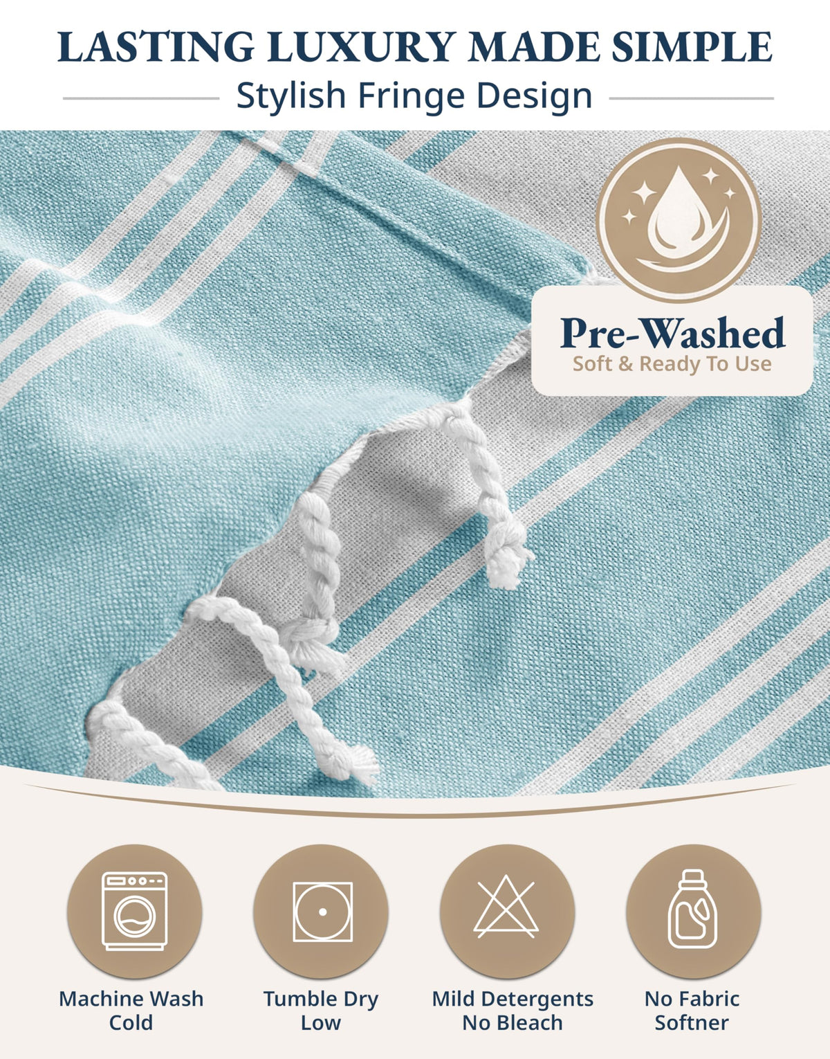 LANE LINEN Beach Towel 2 Pack, Oversized Beach Towel 39"x71", Lightweight Beach Essentials for Women, Large Pool Towel, Absorbent & Quick Dry, Sand Free Beach Towel - Aqua