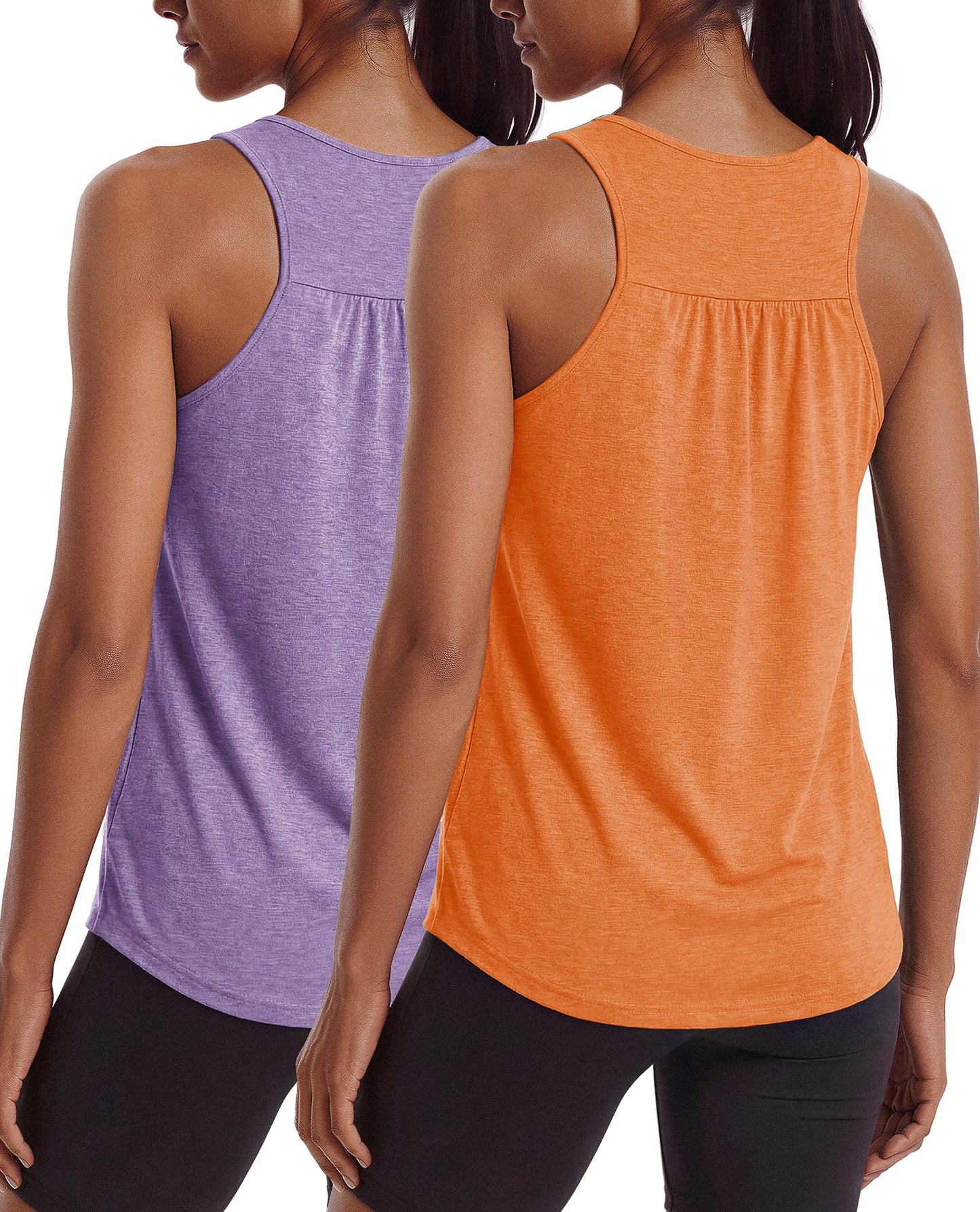PINSPARK Workout Tops for Women Racerback Tennis Tank Top Lightweight Yoga Pilates Shirt Sleeveless Scoop Neck Exercise Running Hiking Activewear,Light Purple/Orange XL