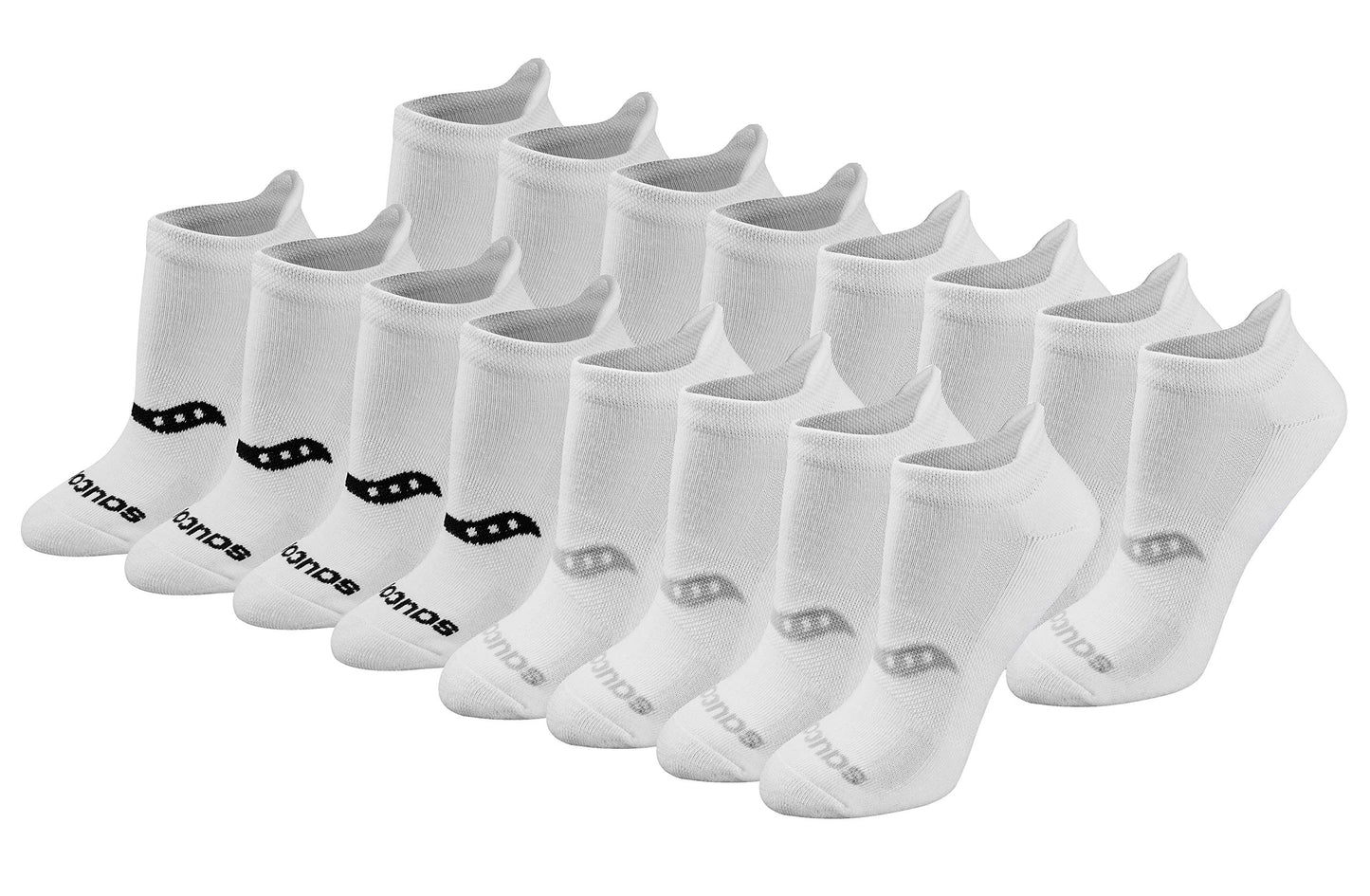 Saucony Women's RunDry Performance 8, 16 Pairs Heel Tab Athletic Socks, S-L, Basic White (16 Pairs), Small