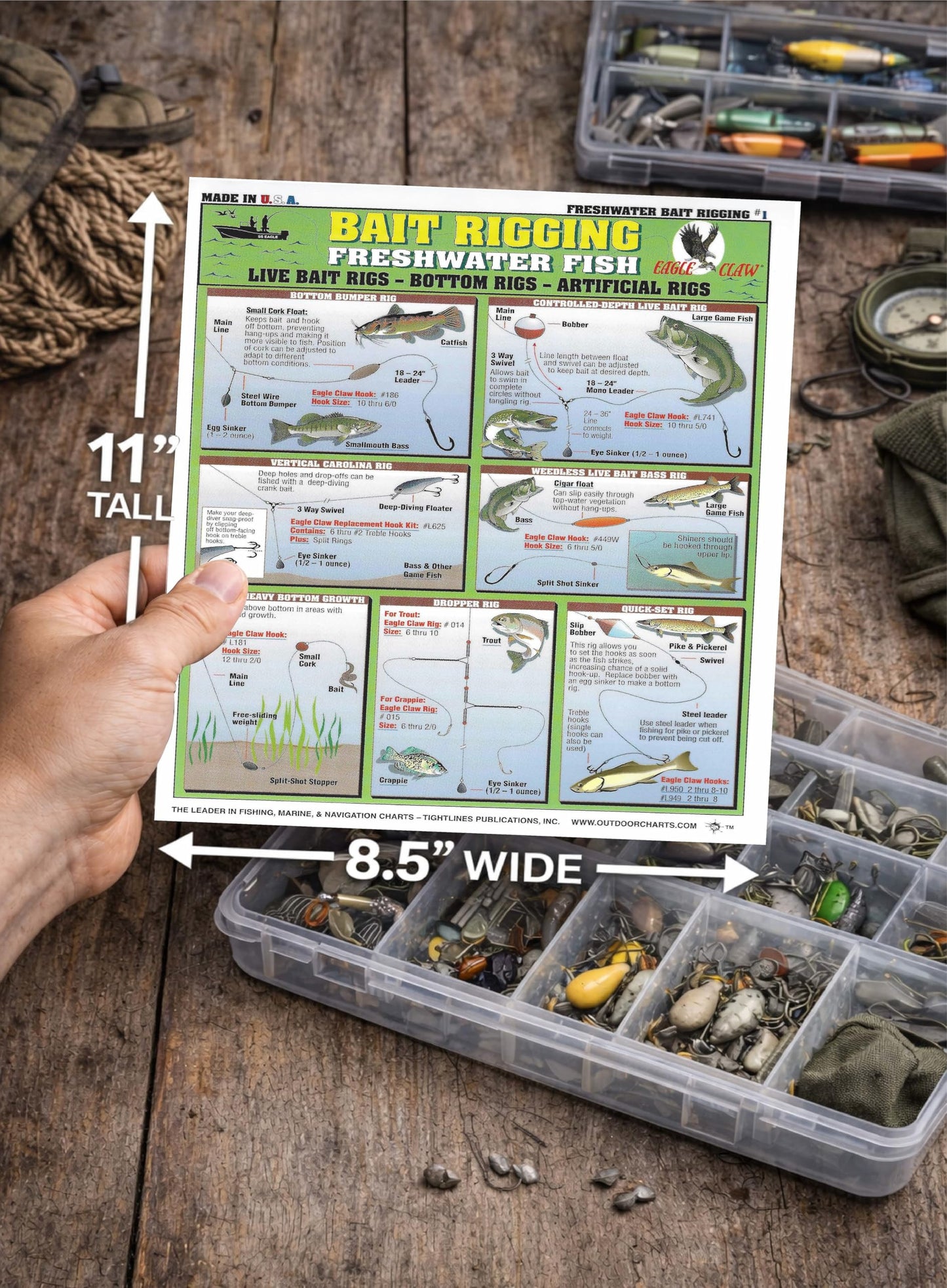 Freshwater Bait Rigging Chart #1 - Waterproof Quick Reference Fishing Guide - (Live Bait Rigs, Artificial Rigs, and Bottom Rigs) - Double-Sided & Easy to Read - Great Gift for Beginners