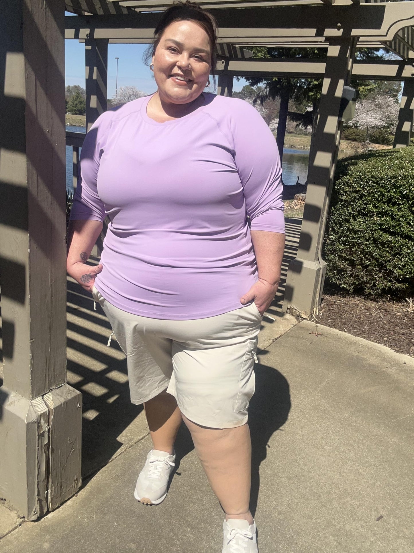 COOTRY Women's Plus Size 9'' Hiking Cargo Shorts Quick Dry Athletic Travel Golf Bermuda Shorts with Zipper Pockets Khaki 3XL