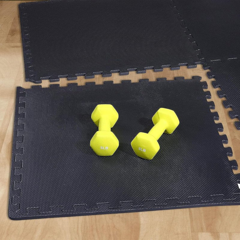BalanceFrom Puzzle Exercise Mat - 1" Thick EVA Interlocking Foam Tiles for Home Gym | Black, 24" x 24" (72 Sq Ft, 18 Tiles)