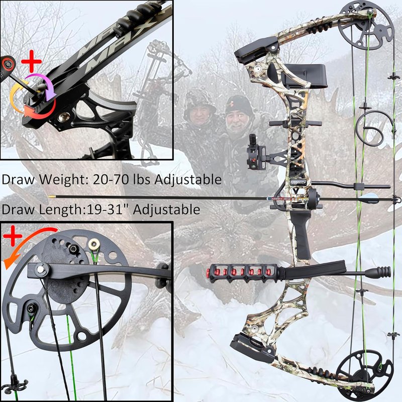 Archery Compound Bow Set - 20-70 LBS Adjustable Draw Length 19"-31" | Complete Hunting Accessories for Target Shooting