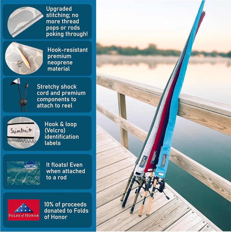 Neoprene Fishing Rod Sleeve - Floating, Puncture-Resistant Protective Sock for Casting & Spinning Rods | Ideal for Trolling