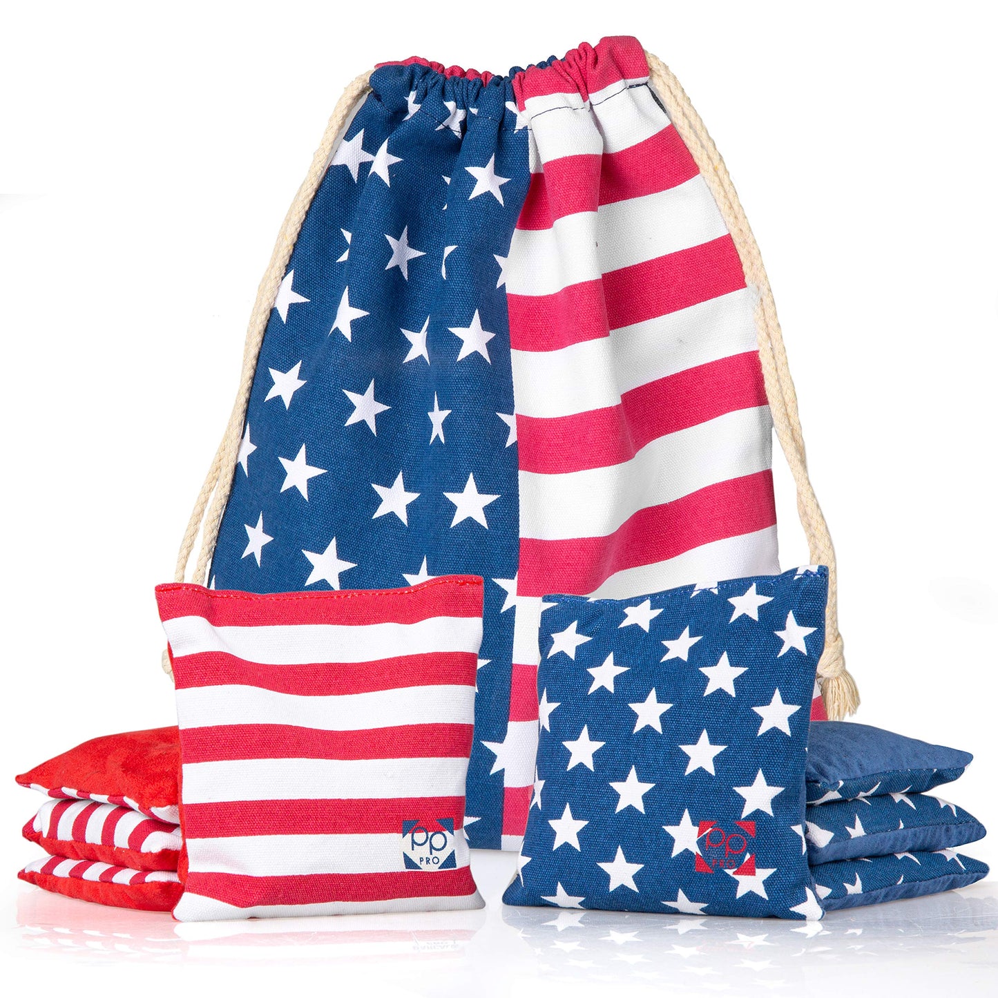Play Platoon Professional Cornhole Bags - All Weather Dual Sided Corn Hole Bags Set of 8 - Improved Regulation American Flag Bean Bag for Cornhole Game - 4 Stars & 4 Stripes