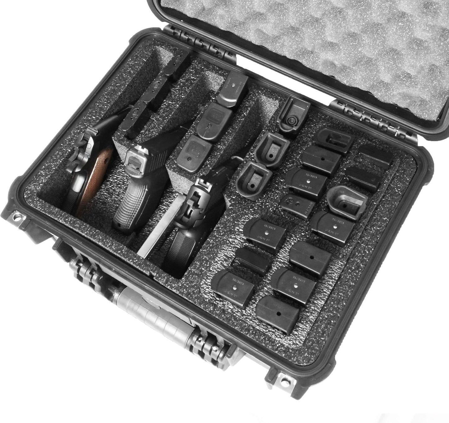 Case Club Waterproof Gun Case - Pre-Cut for 3 Pistols & 23 Magazines | Silica Gel Included