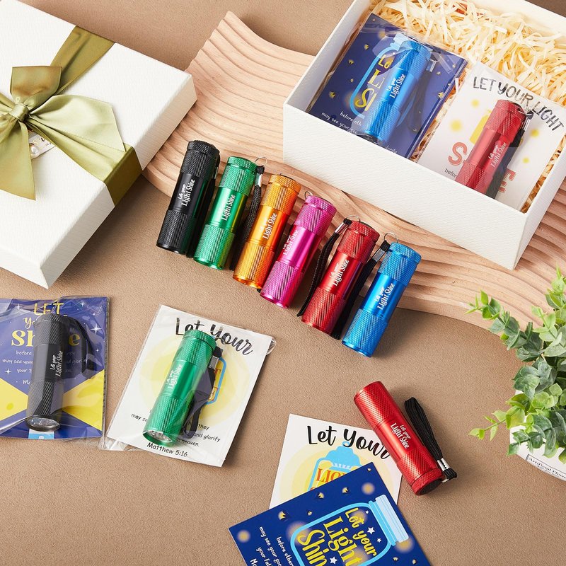 24 Set Christian Mini Flashlight Bulk Religious Gifts Let Your Light Shine Include 9-LED Flashlights Cards Packing Bag for Church Sunday School Party Favors,No Battery