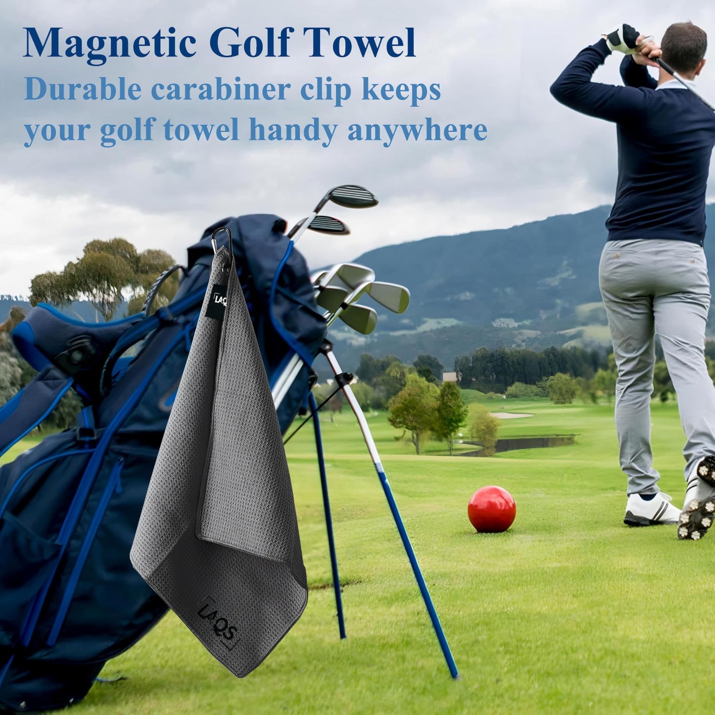 LAQS Magnetic Golf Towel 24 x16 – Premium Waffle Weave Microfiber Golf Rag with Strong Magnet and Clip for Clubs & Carts – Ultra-Absorbent, Quick-Dry Golf Towel for Cleaning Clubs & Balls