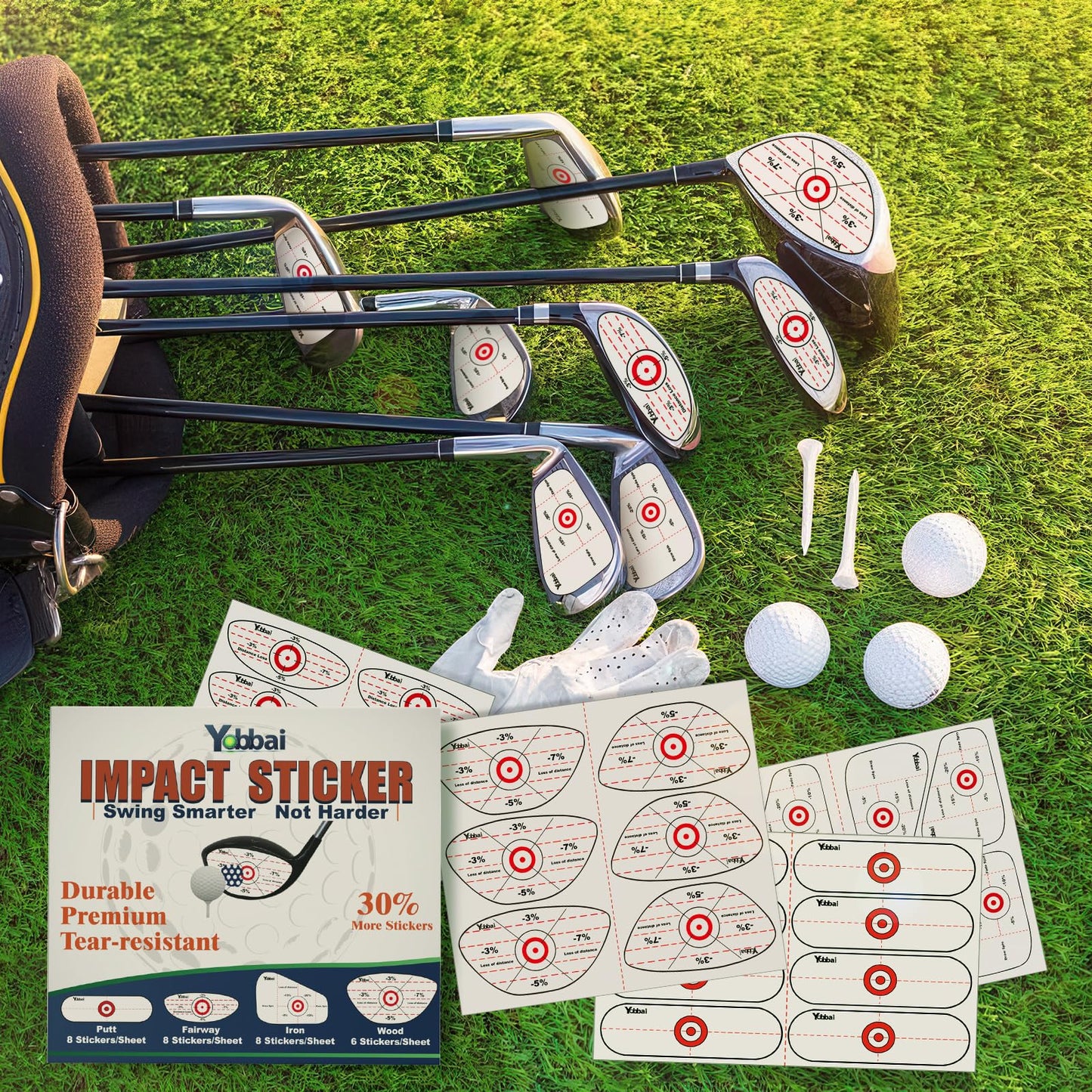 Golf Impact Tape - High-Resolution Strike Stickers for Irons, Woods, Fairway & Putter | Sweet Spot Trainer | Impact Labels for Swing Training| Non-Residue | Left & Right Hand Compatible | Up to 400Pcs