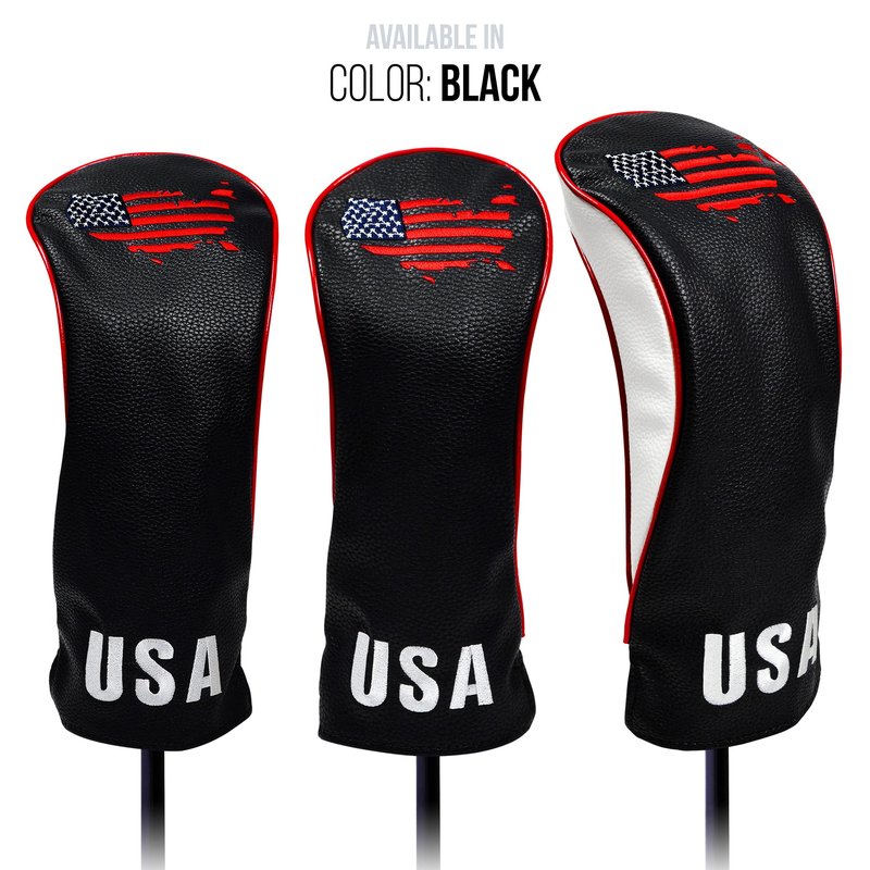USA Golf Head Covers for Driver & Fairway Woods (Set of 3) - Premium Leather Headcovers, Designed to Fit All Woods and Drivers (Navy)