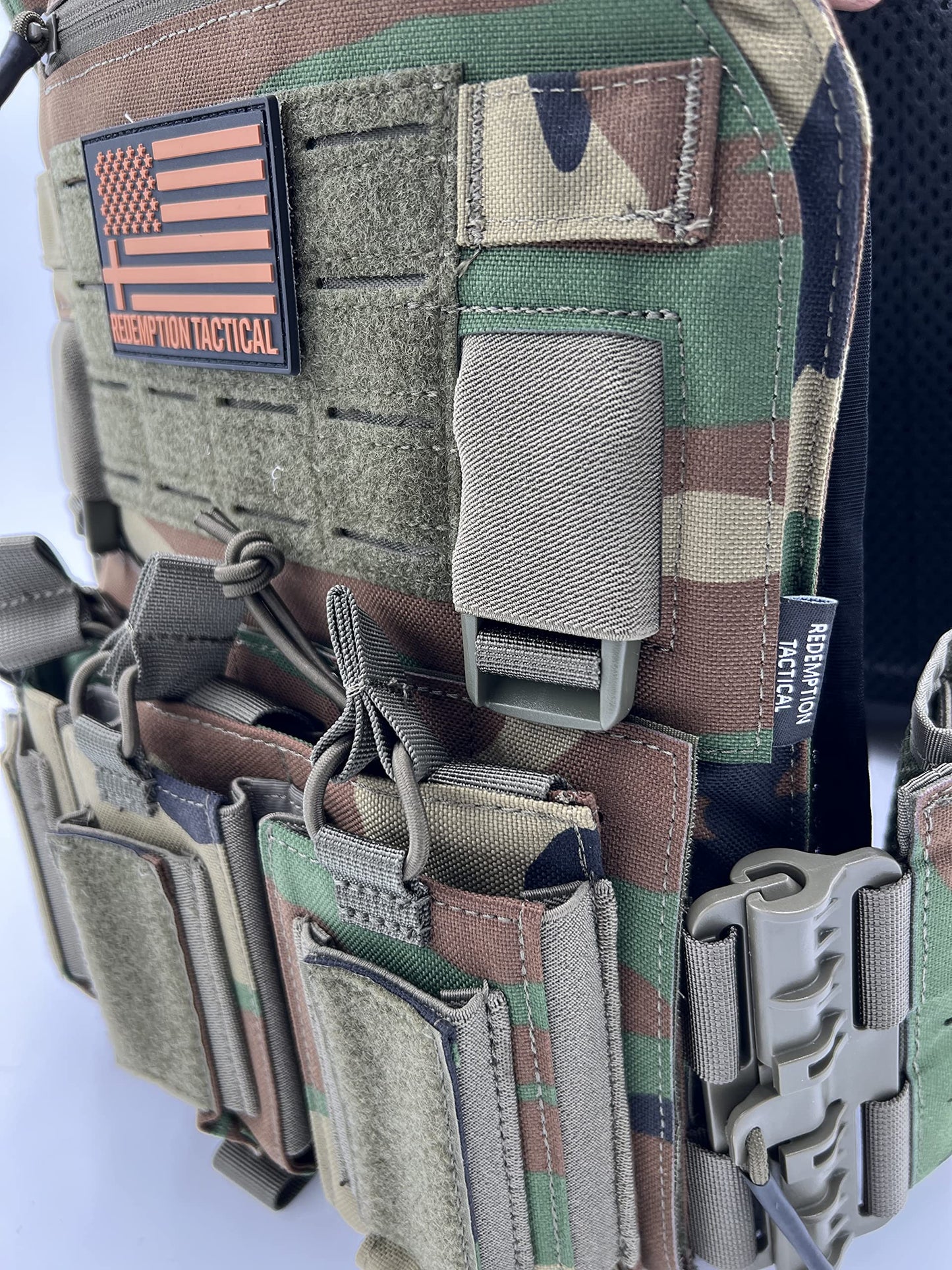 Redemption Tactical Crusader 2.0 Molle Quick Release Buckles Vest with Side Cummerbund Pouches and Triple mag Pouch (M81 Woodland Camo)