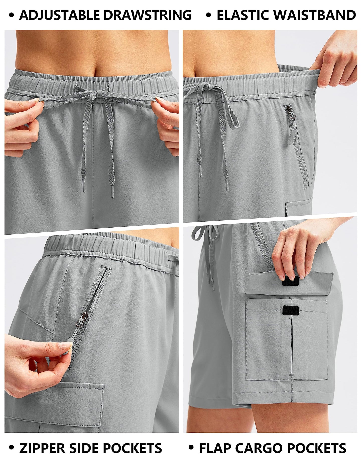 SANTINY Women's 5''/ 7''/9'' Hiking Cargo Shorts Quick Dry Lightweight Summer Shorts for Women Athletic Golf Zipper Pockets(Light Grey_XXL)
