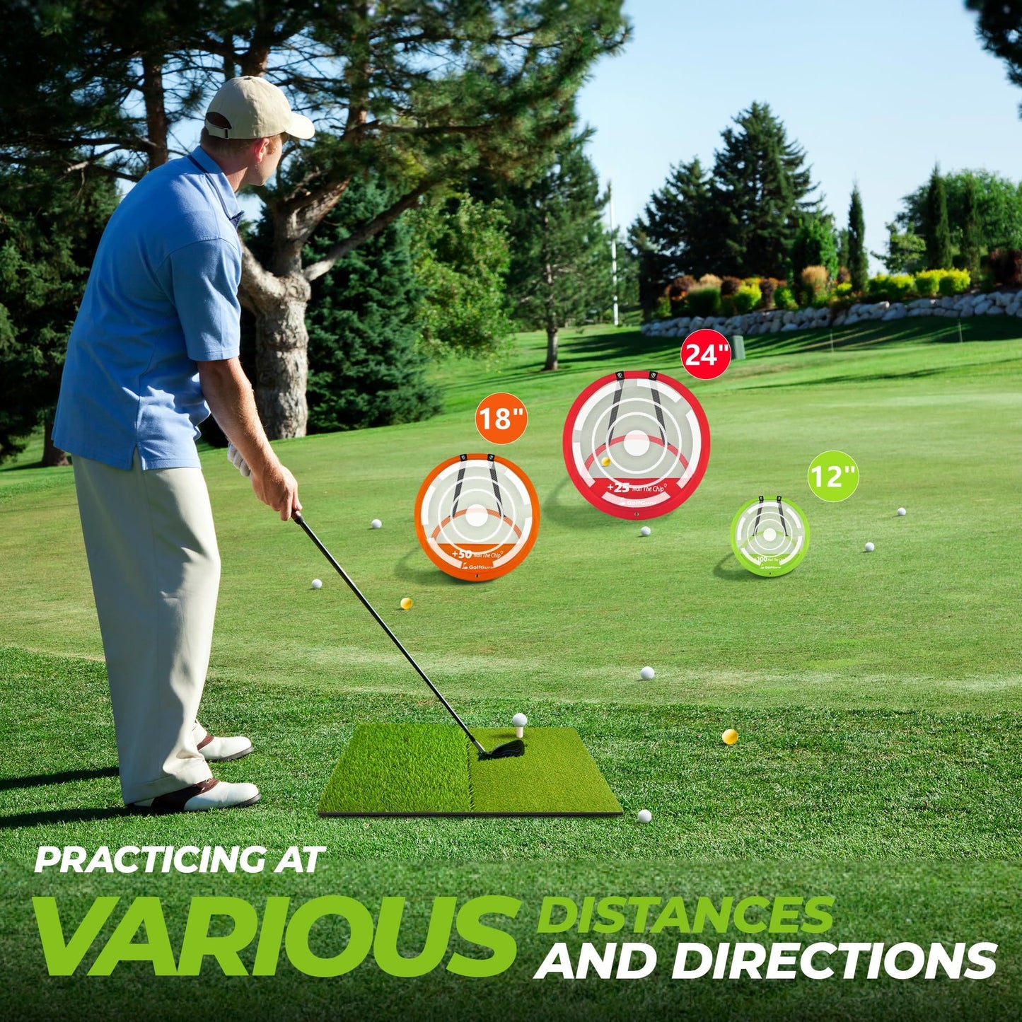 Golfguru Golf Chipping Net, Practice Chipping Net & Foldable Mat with 12 Balls, 4 Tees & Carry Bag, Golf Chipping Game for Adults Indoor Outdoor, Gifts Accessories for Men