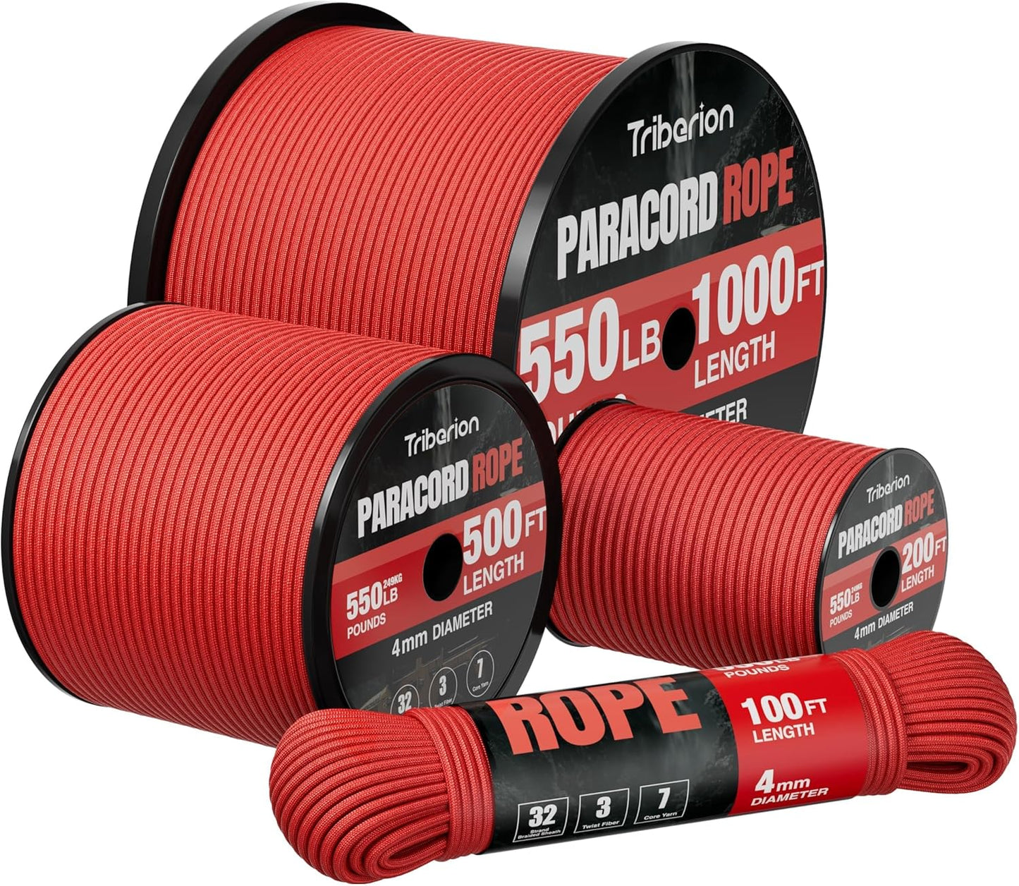 Paracord Rope 550 lb - 200ft Heavy Duty 7-Strand Parachute Cord | Red Survival & Camping Gear
