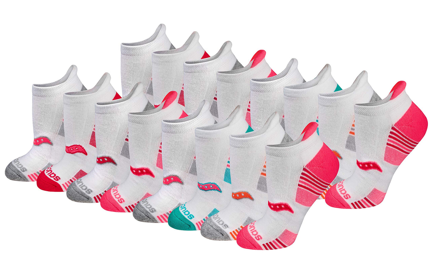 Saucony Women's RunDry Performance 8, 16 Pairs Heel Tab Athletic Socks, S-L, White Assorted (16 Pairs), Medium