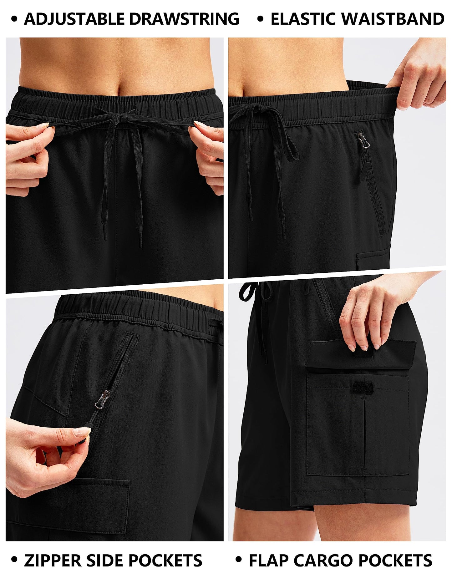 SANTINY Women's 5''/ 7''/9'' Hiking Cargo Shorts Quick Dry Lightweight Summer Shorts for Women Athletic Golf Zipper Pockets(Black_XL)