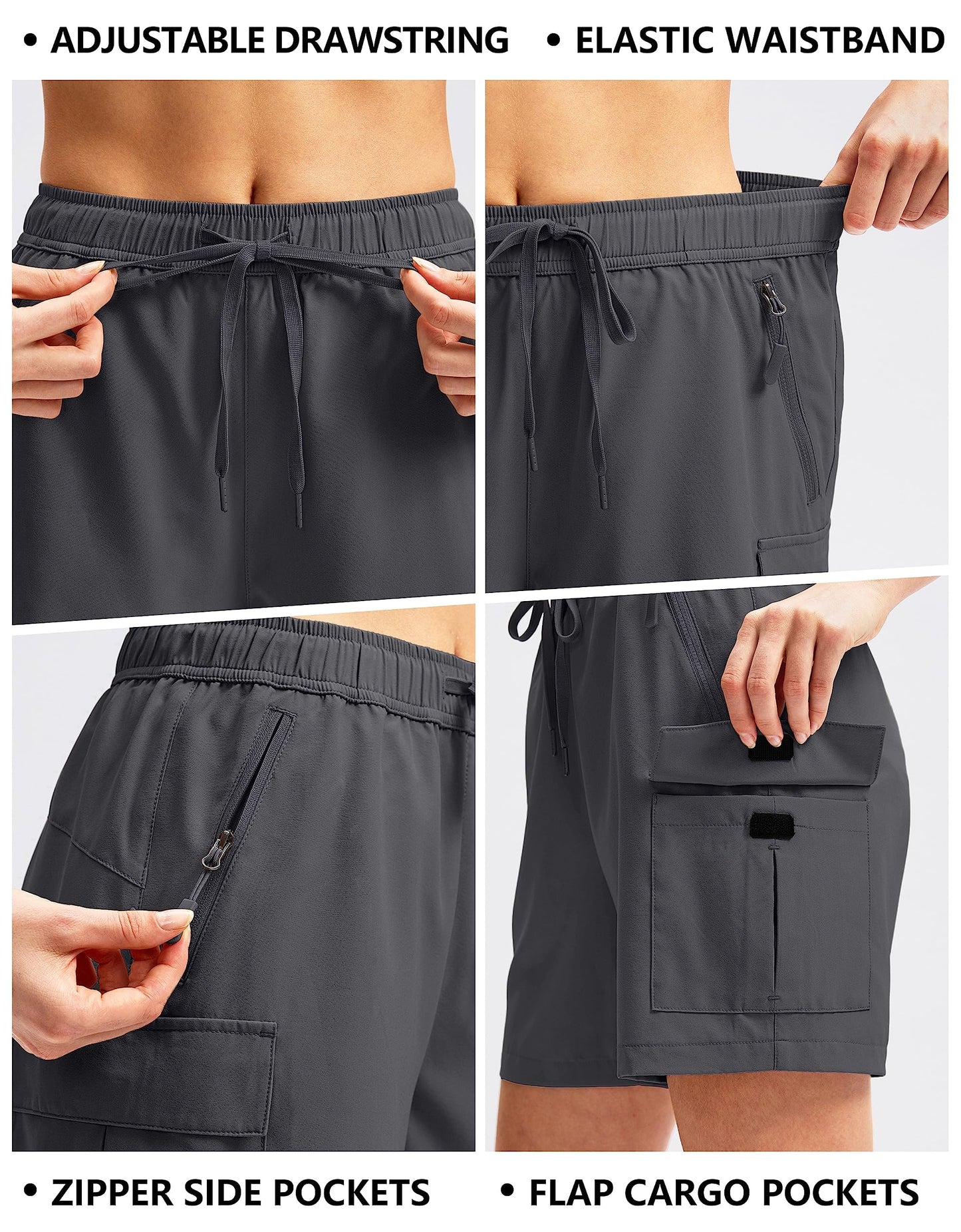 SANTINY Women's 5''/ 7''/9'' Hiking Cargo Shorts Quick Dry Lightweight Summer Shorts for Women Athletic Golf Zipper Pockets(Dark Grey_XXL)