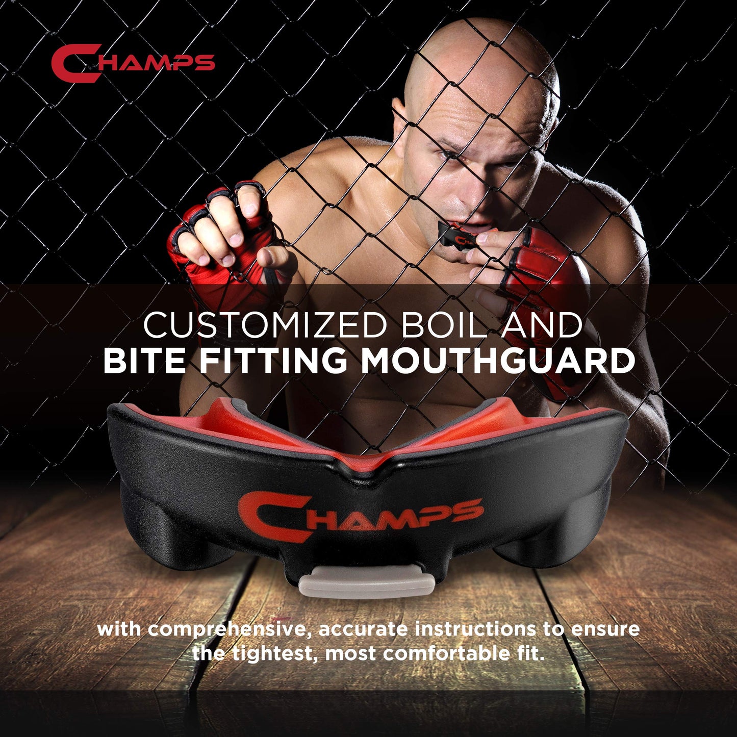 Champs MMA Breathable Mouth Guard for Boxing, MMA, Jiu Jitsu, Muay Thai, Wrestling & Combat Sports – Easy Fit, Boil & Bite Design Mouthpiece – Durable Boxing Mouthguard for Men & Adults, Case Included