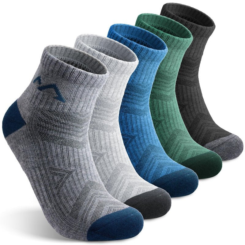 innotree Merino Wool Hiking Socks for Men,Quarter Ankle Compression Thick Cushion Breathable Anti Odor Socks, 5 Pairs, Large